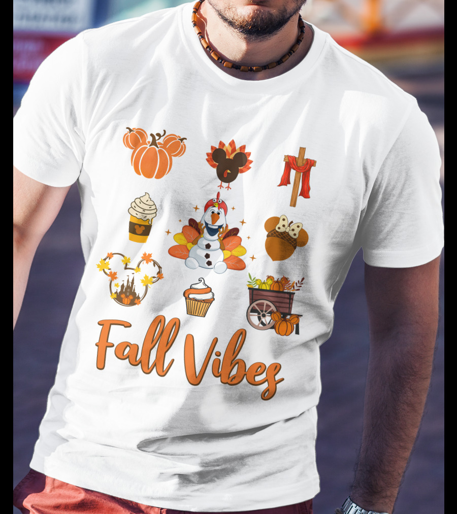 Fall Vibes Olaf Pumpkin Mickey Ears Turkey Cupcake T-Shirt