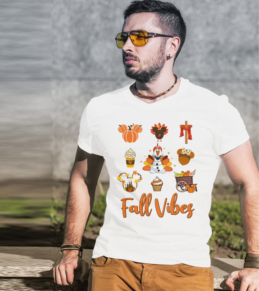 Fall Vibes Olaf Pumpkin Mickey Ears Turkey Cupcake T-Shirt
