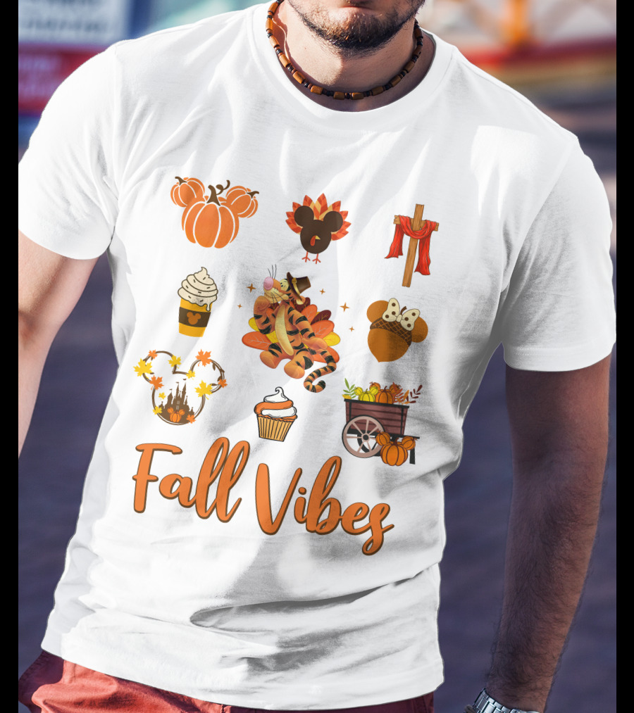 Tigger Fall Vibes Autumn Pumpkin Coffee Castle Thanksgiving Cupcake Harvest T-Shirt