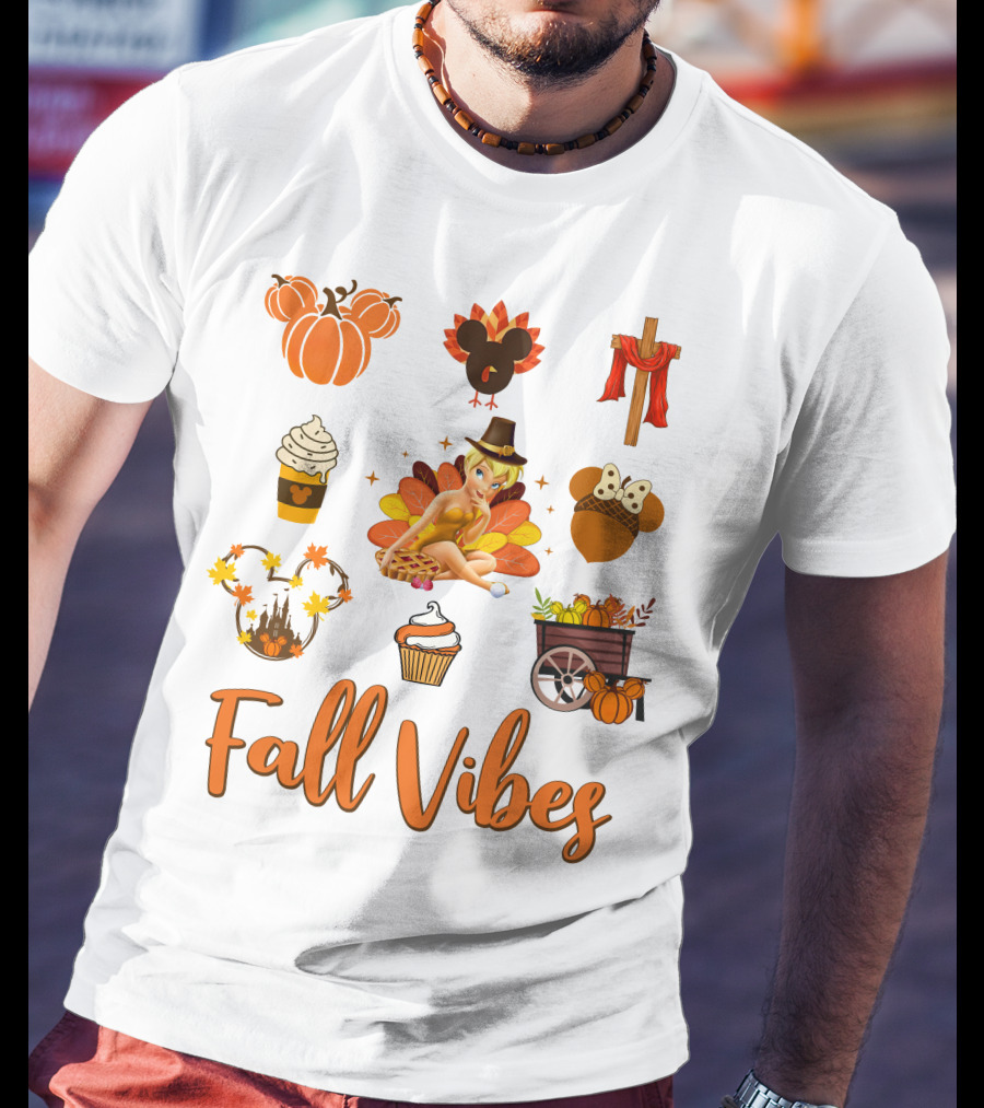 Tinkerbell Fall Vibes Pumpkin Turkey Cupcake Thanksgiving T-Shirt