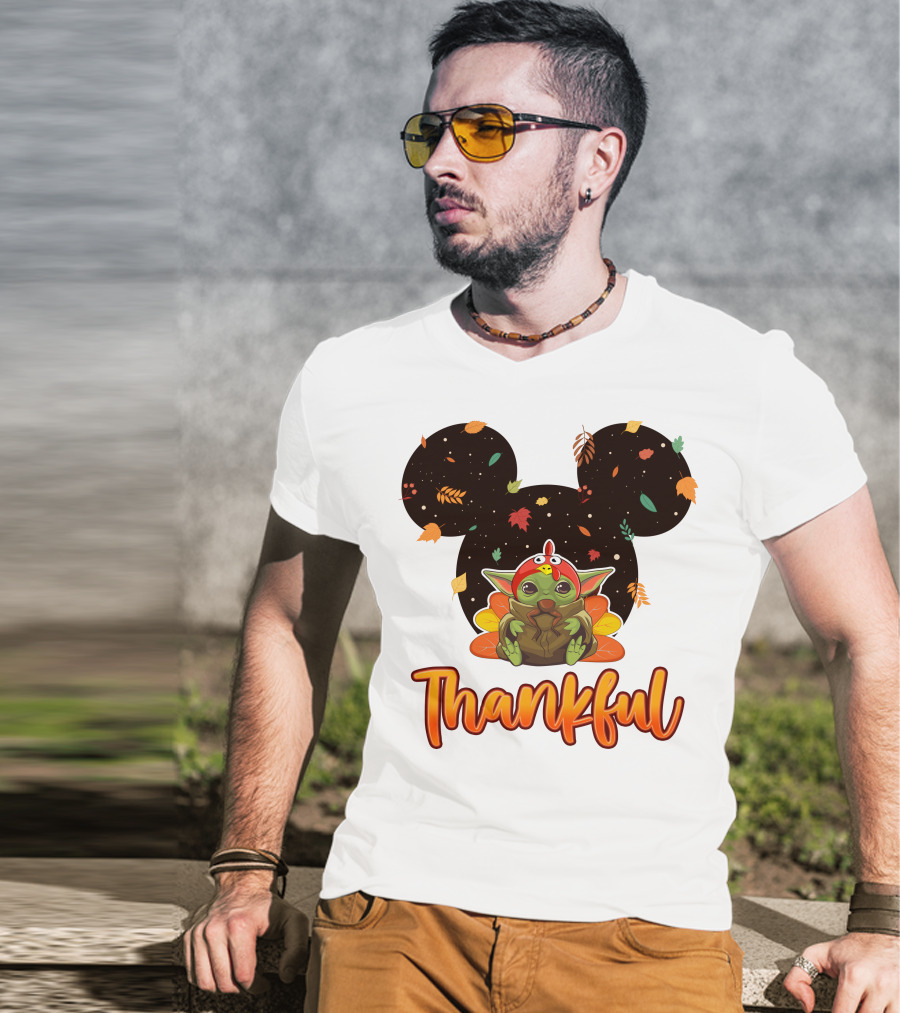 Thankful Baby Yoda Thanksgiving Turkey Ears T-Shirt