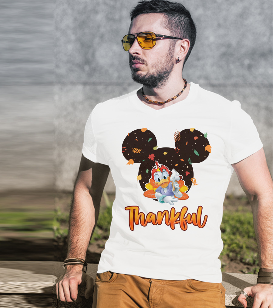 Thankful Daisy Thanksgiving Mickey Leaves T-Shirt