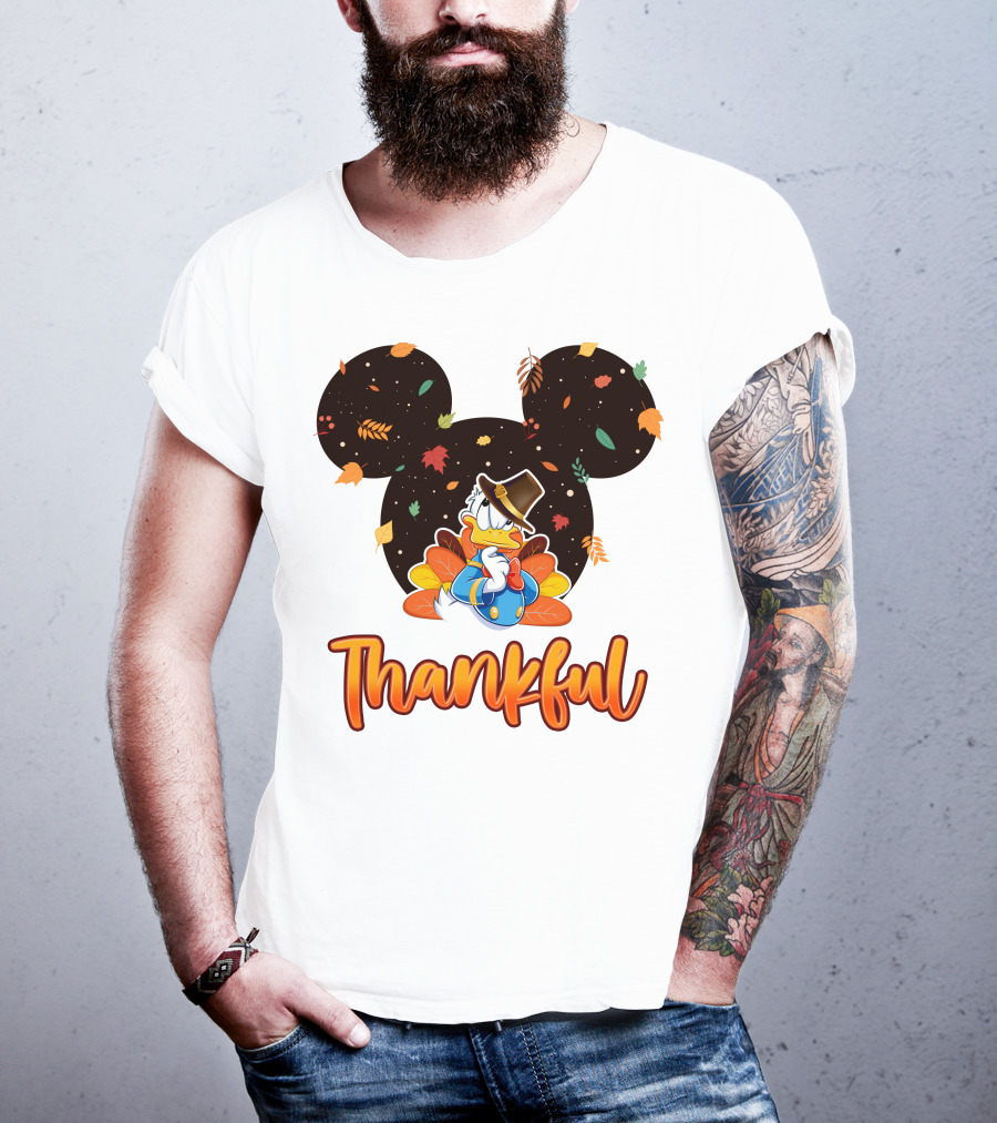 Thankful Donald Duck Mickey Ears Fall Leaves T-Shirt