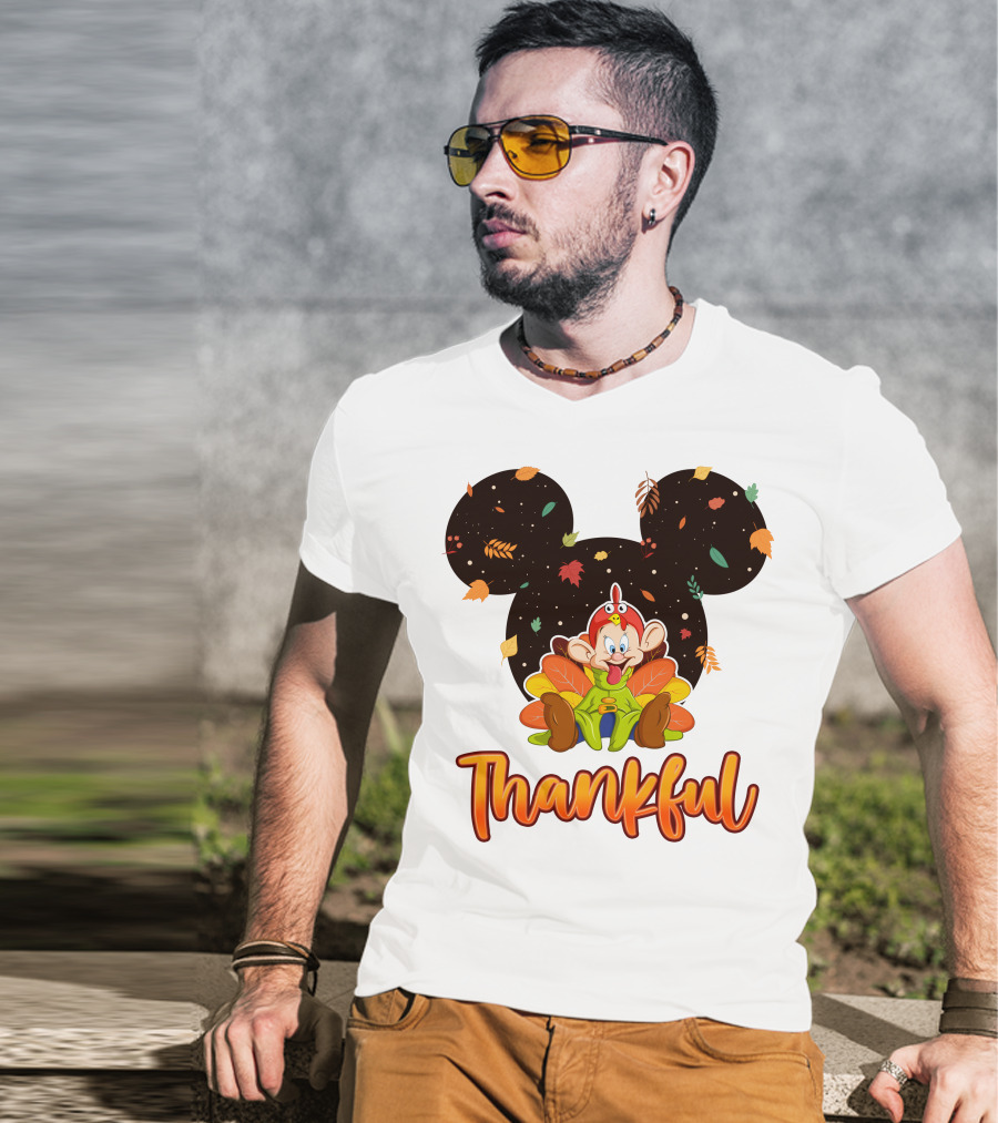 Thankful Dopey Thanksgiving Mickey Ears Fall Leaves T-Shirt