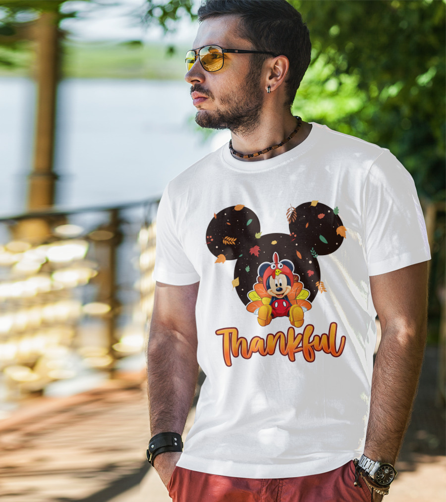 Thankful Mickey Mouse Thanksgiving Leaves T-Shirt