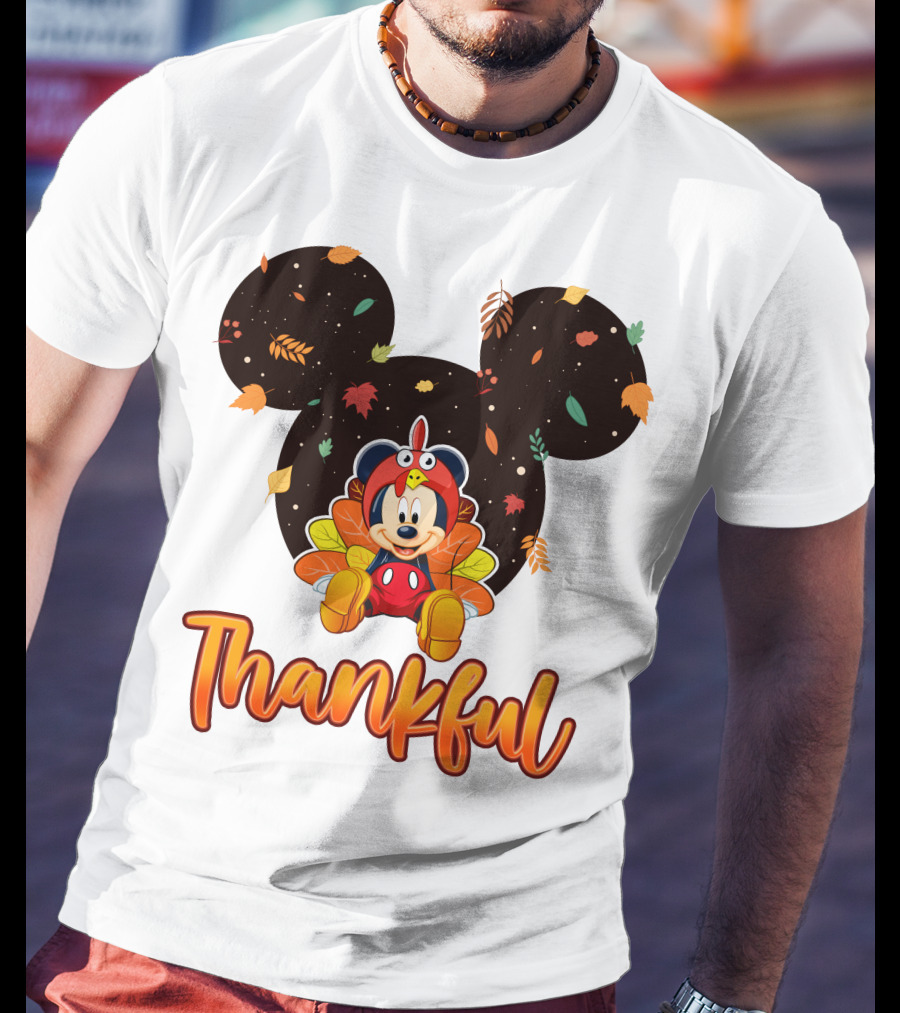 Thankful Mickey Mouse Thanksgiving Leaves T-Shirt