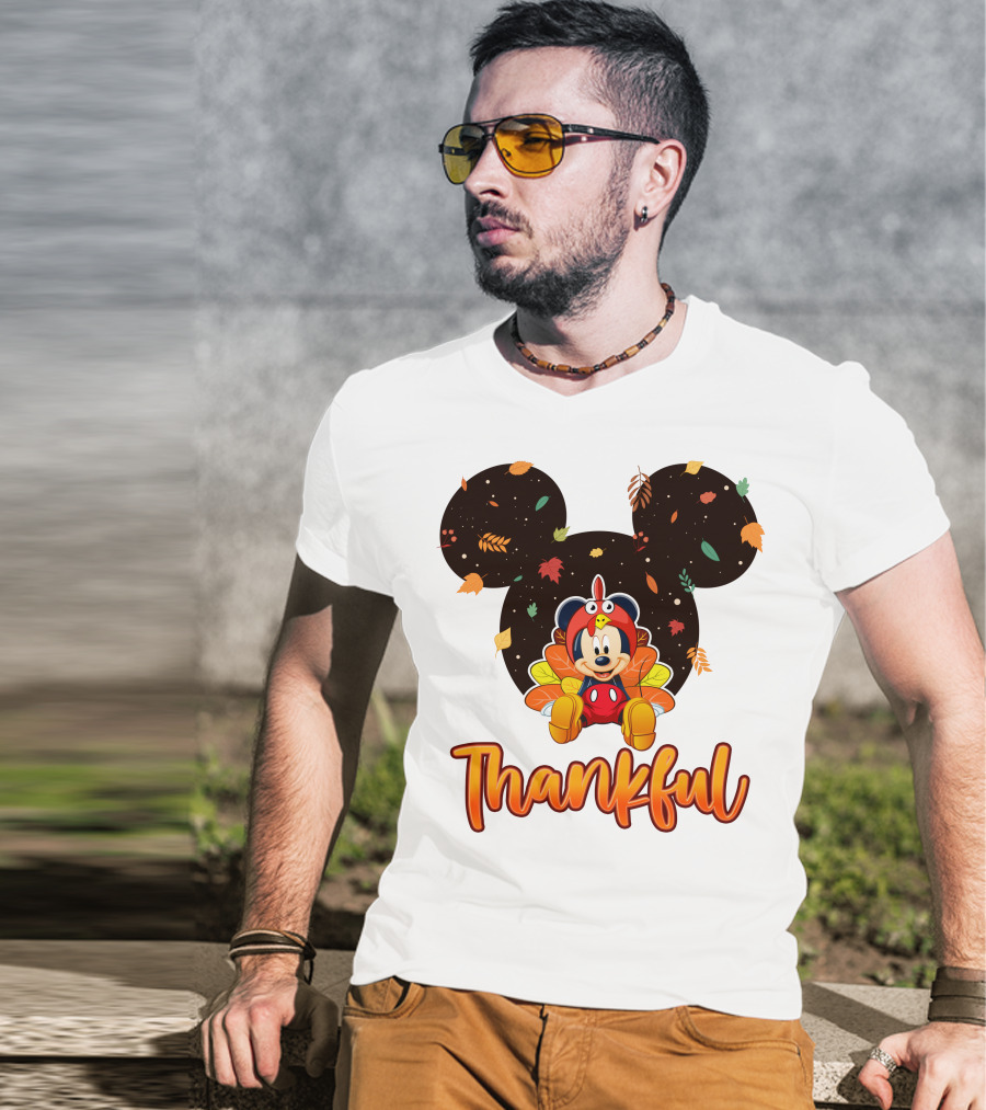 Thankful Mickey Mouse Thanksgiving Leaves T-Shirt