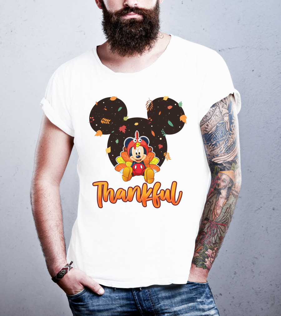 Thankful Mickey Mouse Thanksgiving Leaves T-Shirt