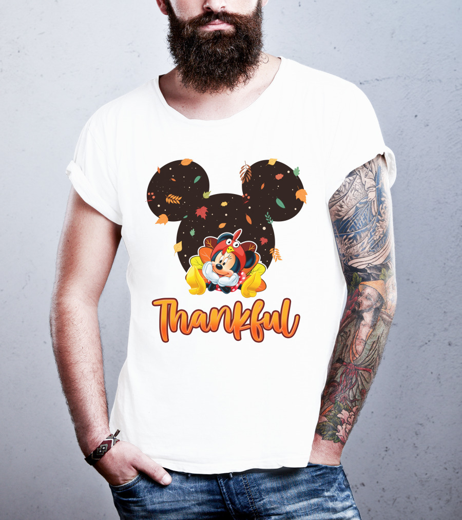 Thankful Minnie Mouse Autumn Leaves T-Shirt