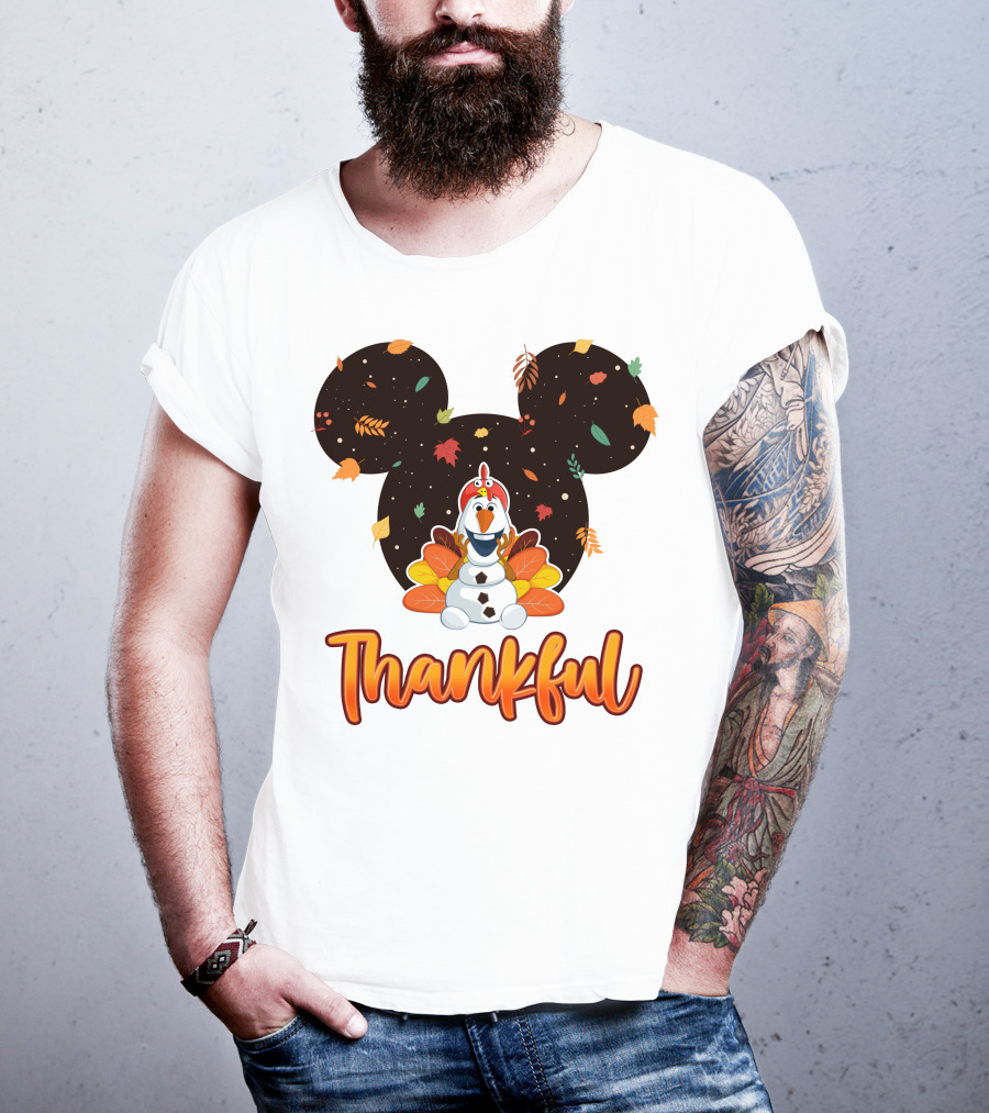 Thankful Olaf Autumn Leaves Mickey Ears T-Shirt