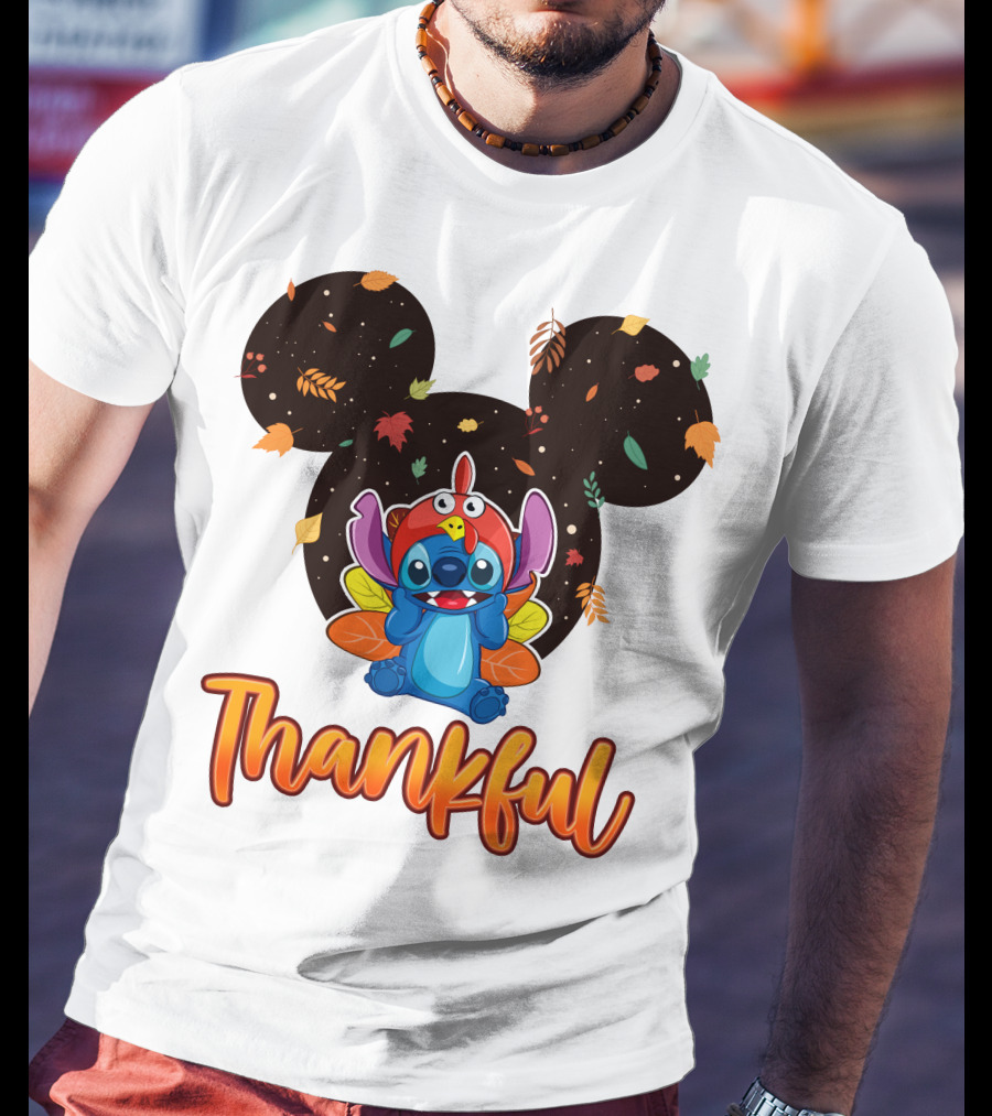 Thankful Stitch Thanksgiving Mickey Ears Autumn Leaves T-Shirt