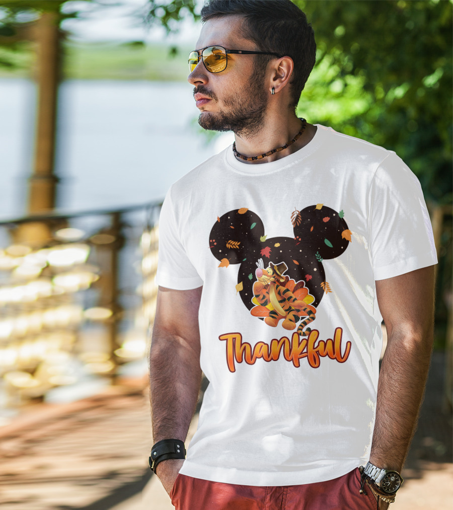 Thankful Tigger With Autumn Leaves And Mickey Ears T-Shirt