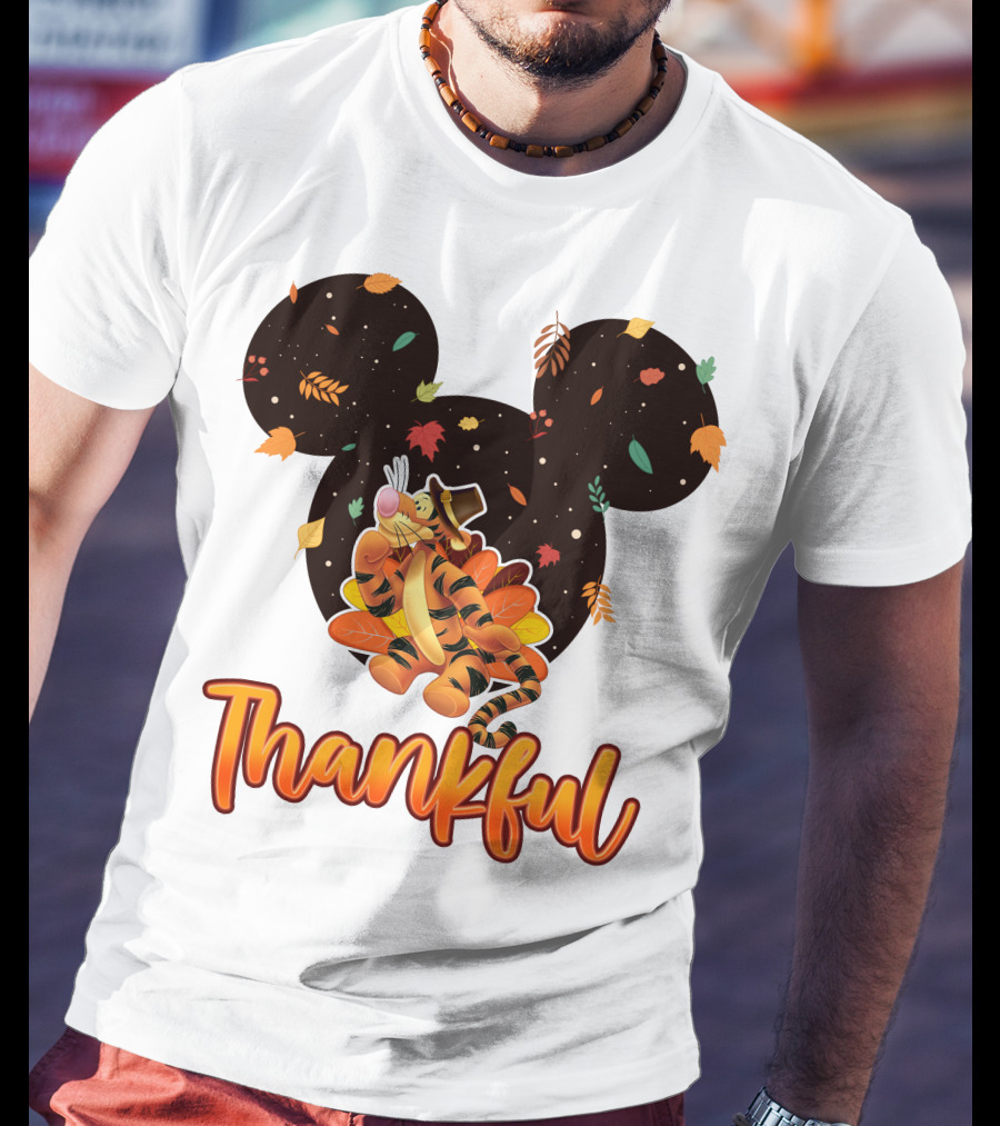 Thankful Tigger With Autumn Leaves And Mickey Ears T-Shirt