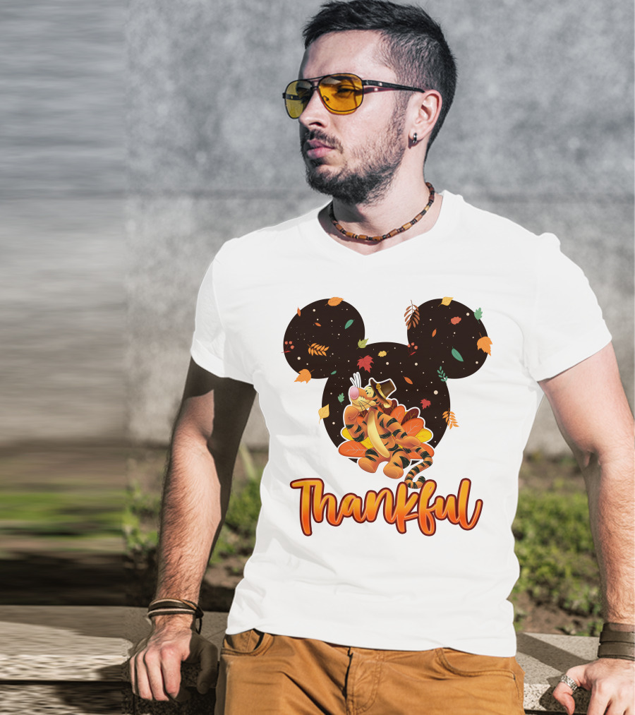 Thankful Tigger With Autumn Leaves And Mickey Ears T-Shirt