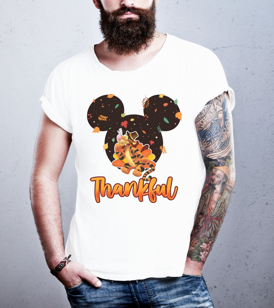 Thankful Tigger With Autumn Leaves And Mickey Ears T-Shirt