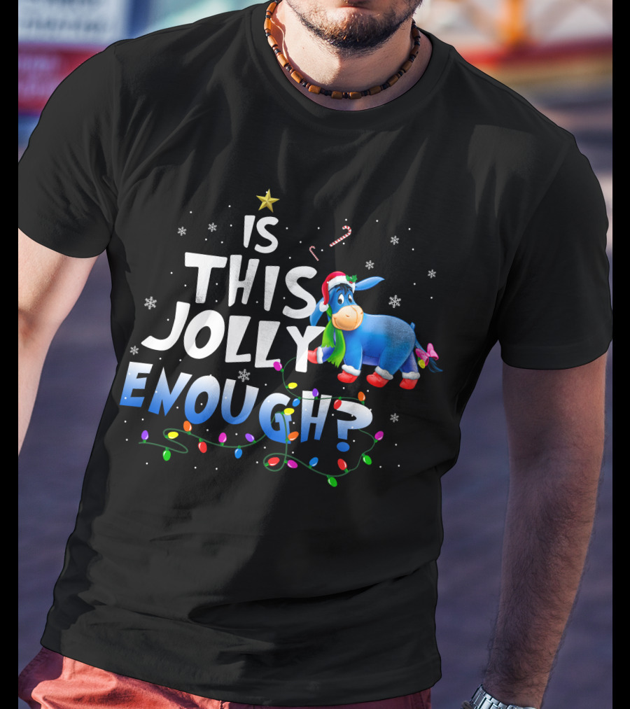 Eeyore Is This Jolly Enough Christmas Lights Santa Hat T-Shirt