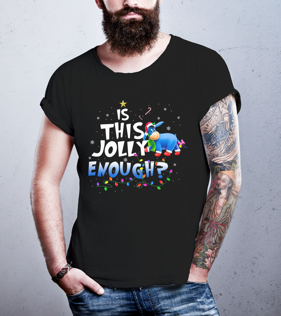 Eeyore Is This Jolly Enough Christmas Lights Santa Hat T-Shirt