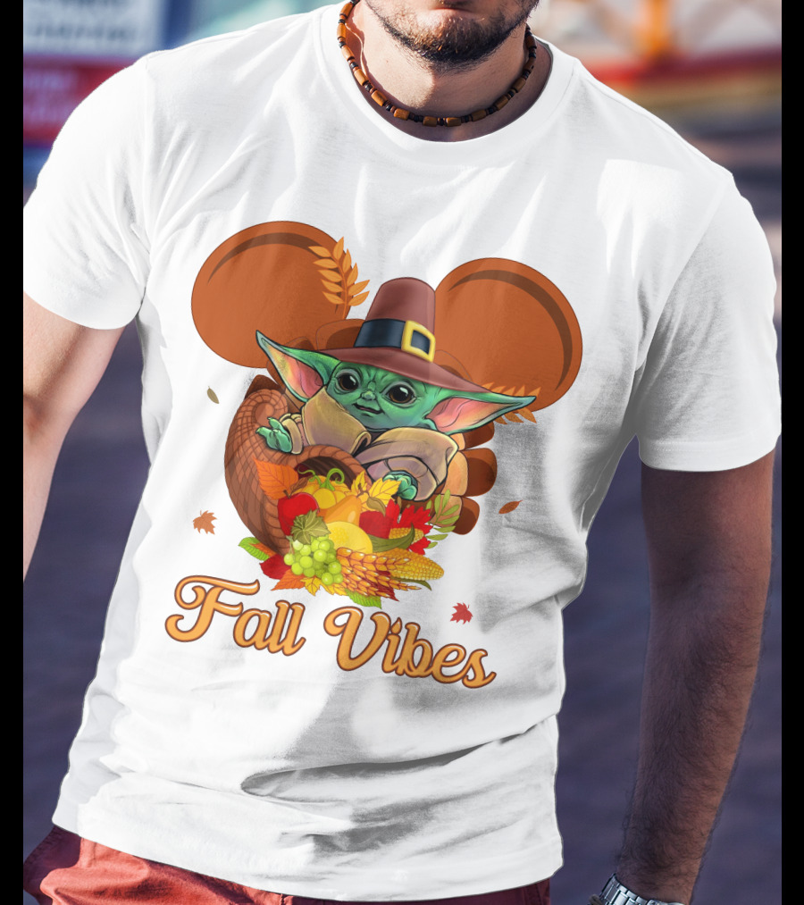 Fall Vibes Baby Yoda Mickey Ears Cornucopia T-Shirt