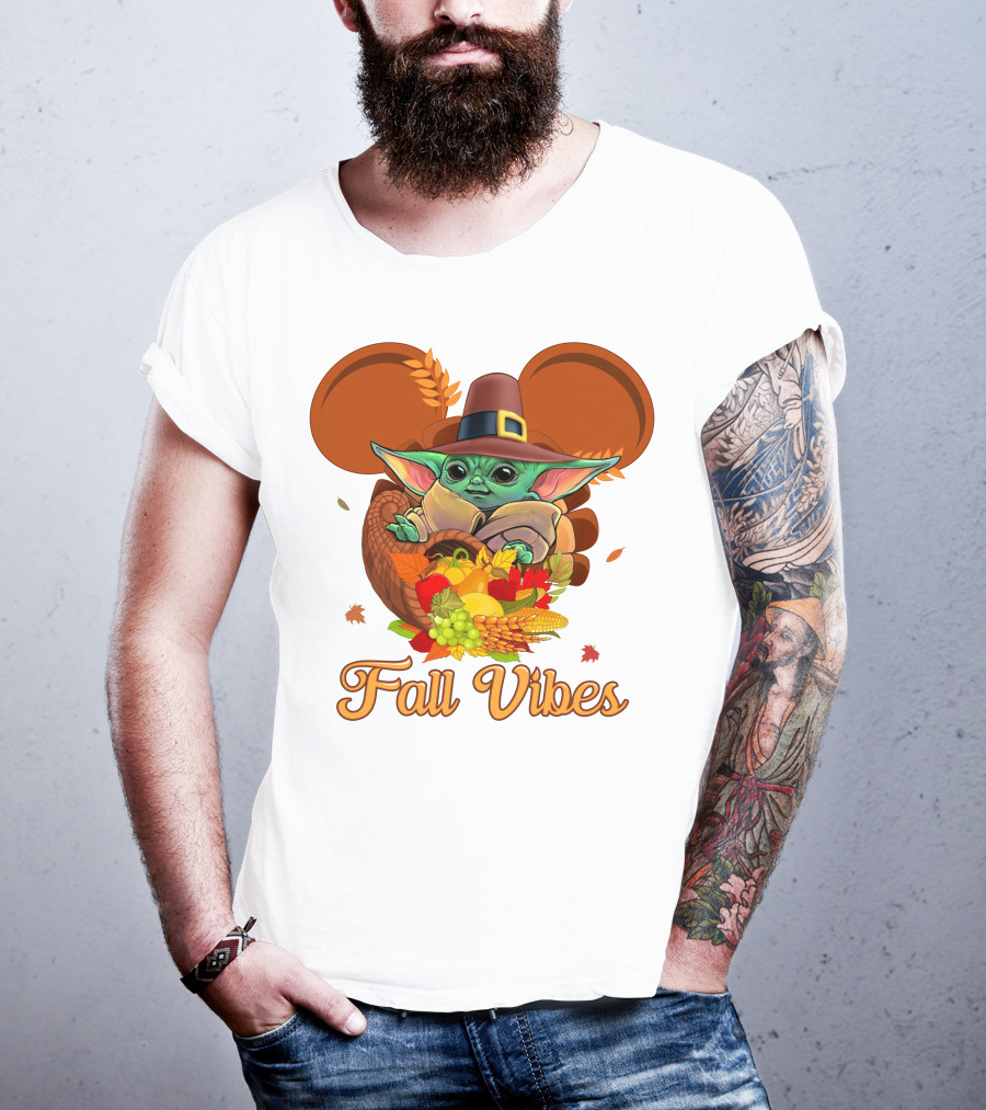Fall Vibes Baby Yoda Mickey Ears Cornucopia T-Shirt