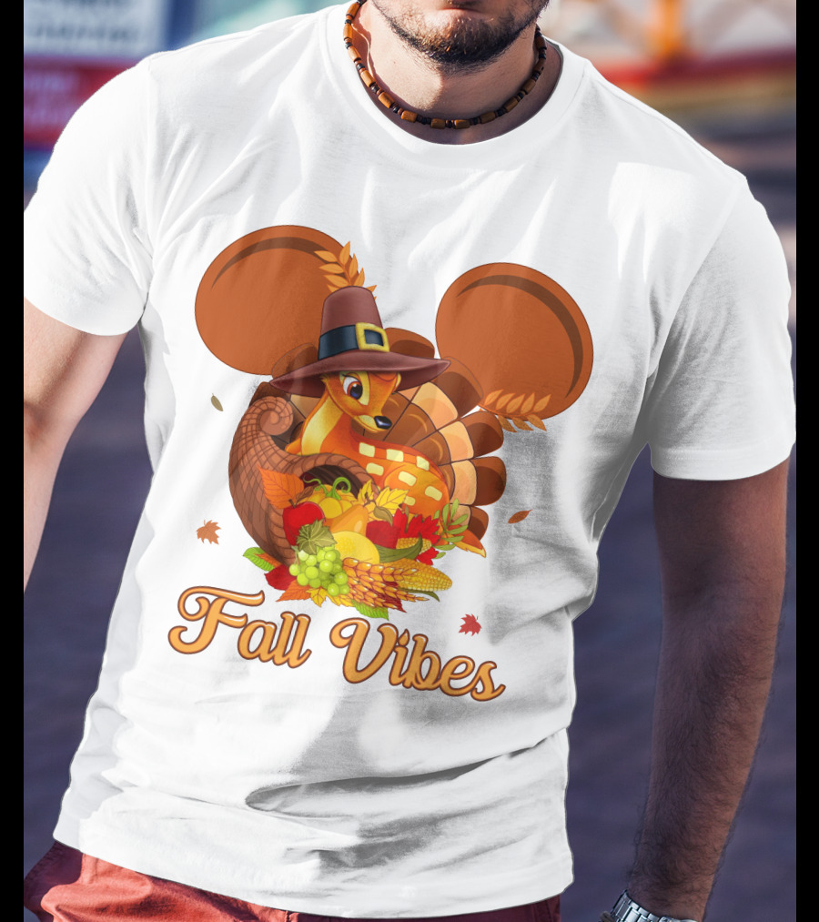Fall Vibes Bambi Thanksgiving Mouse Ears Cornucopia T-Shirt