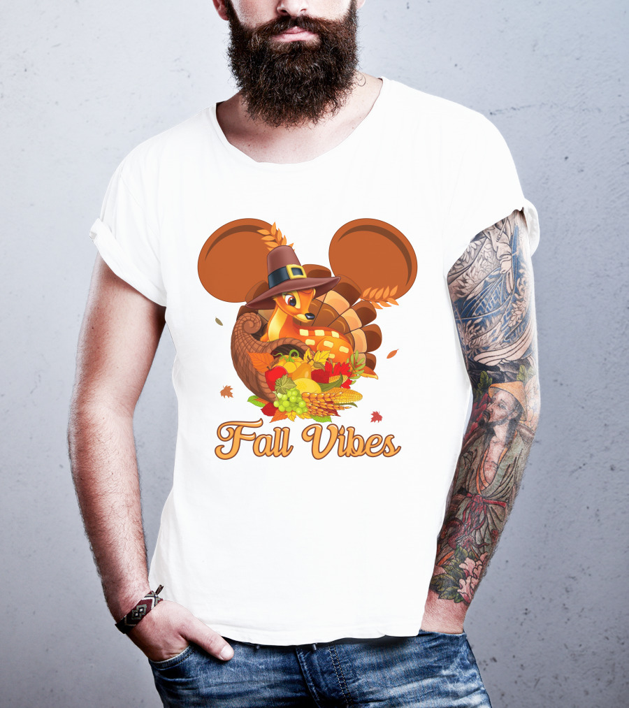 Fall Vibes Bambi Thanksgiving Mouse Ears Cornucopia T-Shirt