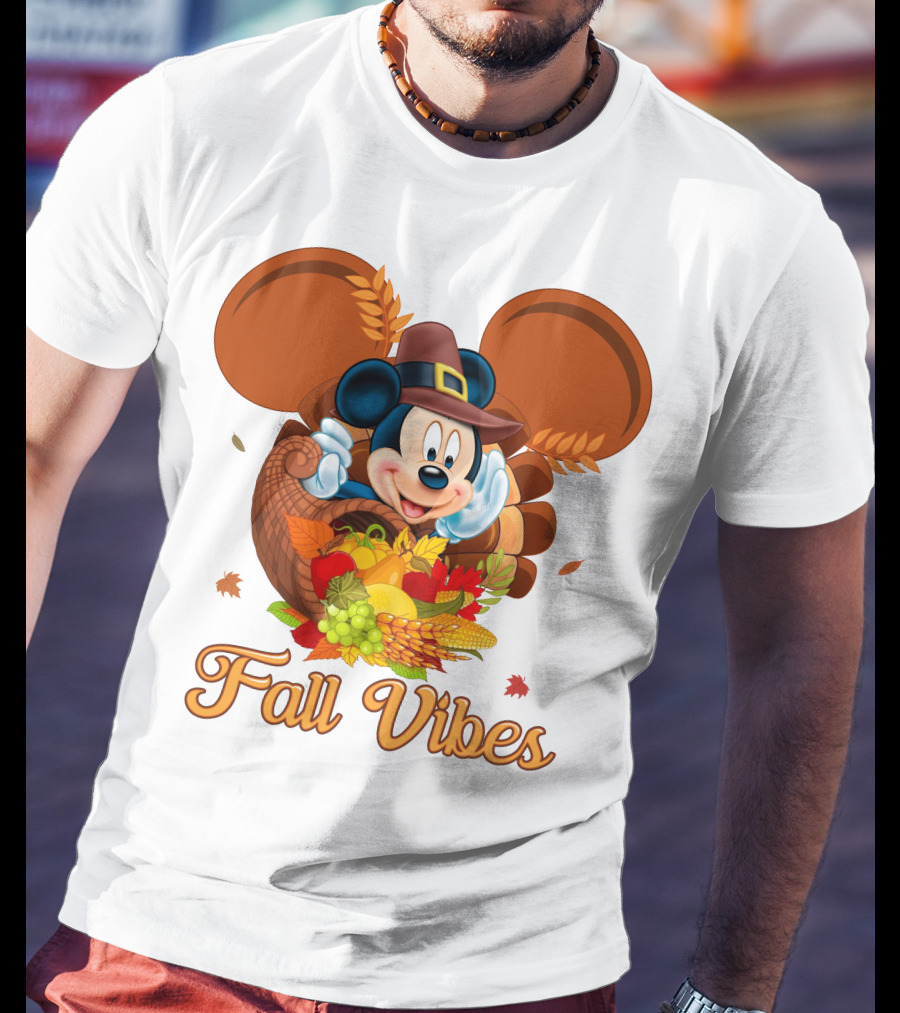 Mickey Mouse Fall Vibes Cornucopia Harvest Hat T-Shirt