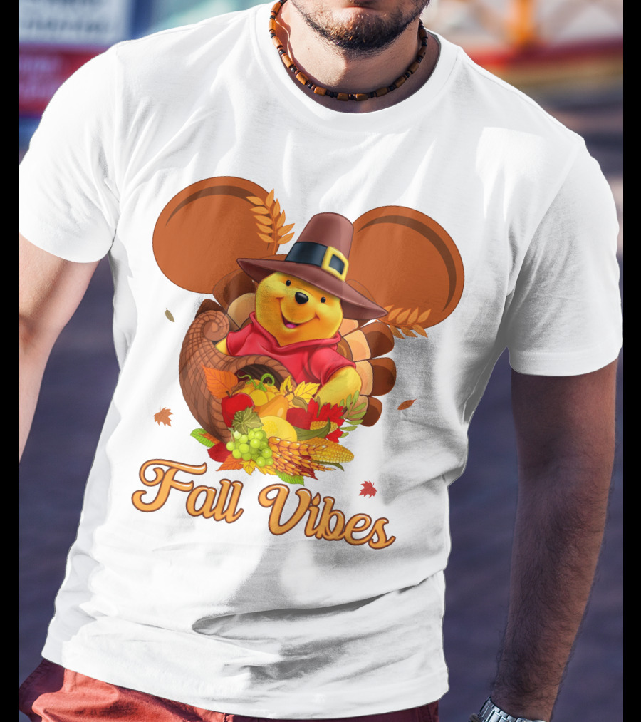 Fall Vibes Pooh Thanksgiving Cornucopia T-Shirt