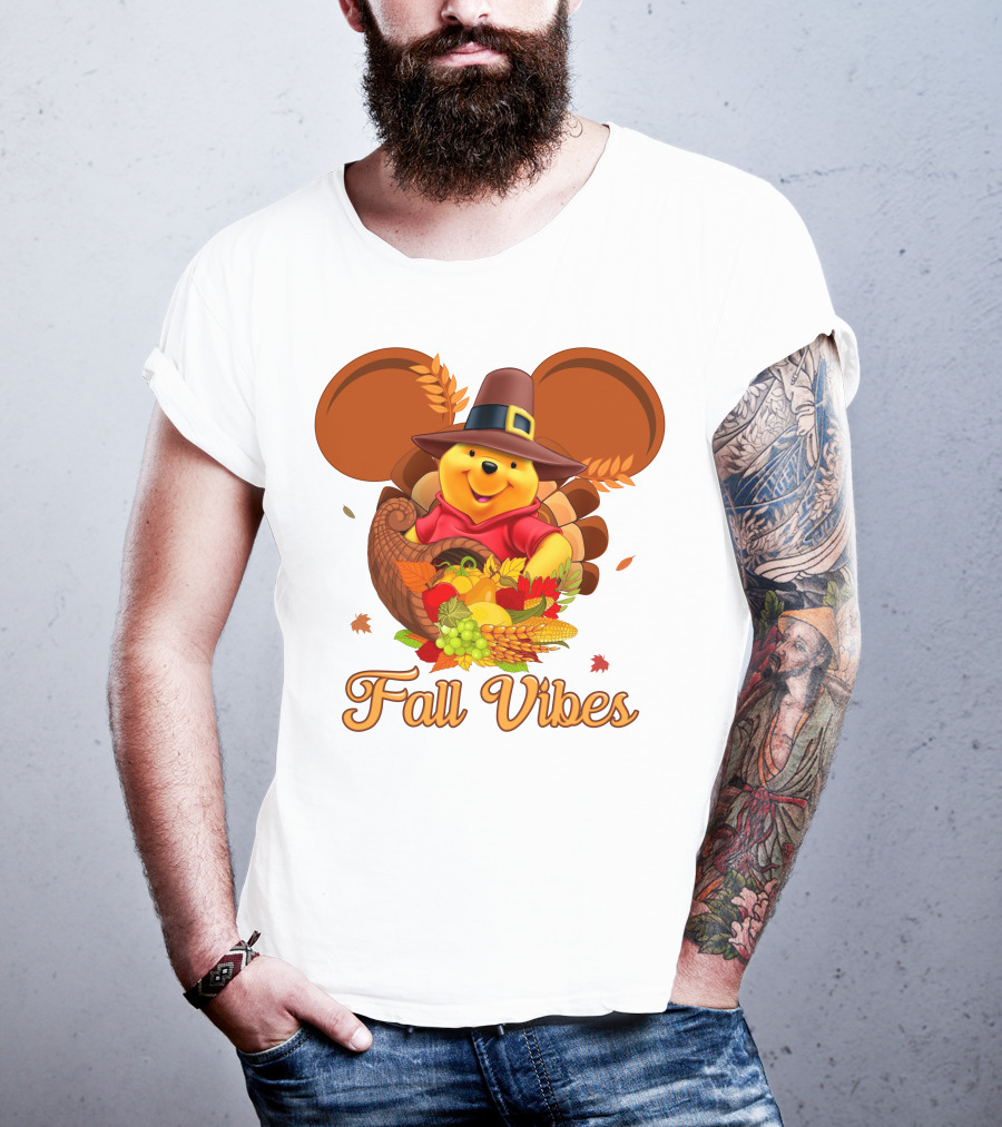 Fall Vibes Pooh Thanksgiving Cornucopia T-Shirt