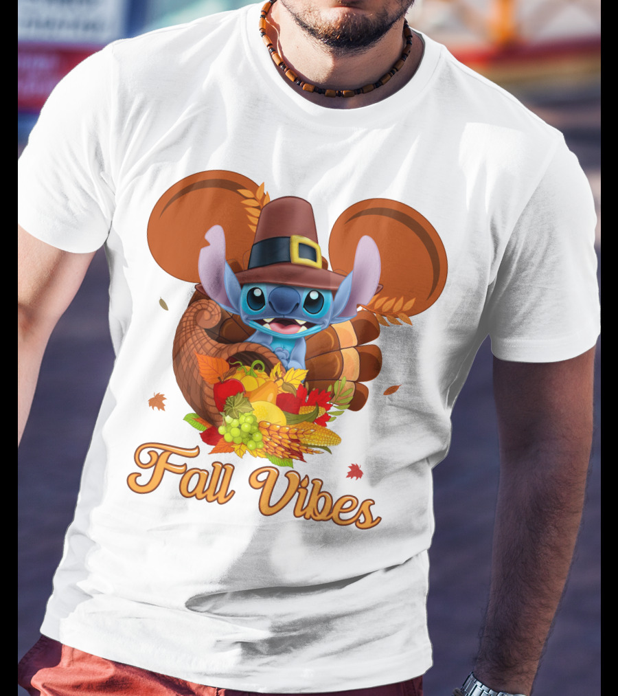 Fall Vibes Stitch Thanksgiving Cornucopia T-Shirt