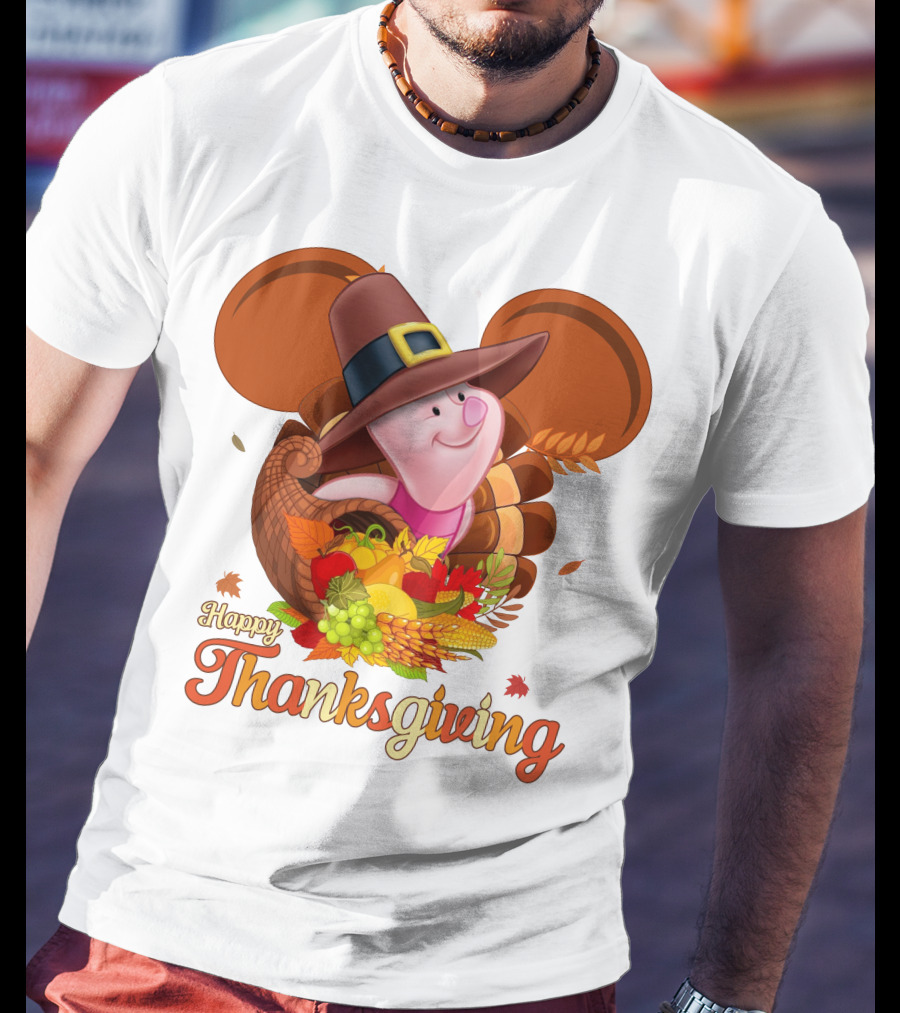Happy Thanksgiving Piglet Cornucopia Celebration T-Shirt