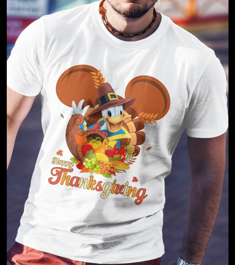 Happy Thanksgiving Donald Duck Cornucopia T-Shirt