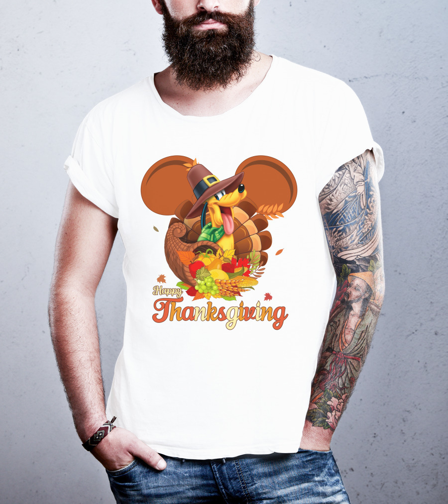 Pluto Happy Thanksgiving Cornucopia Hat And Autumn Harvest T-Shirt