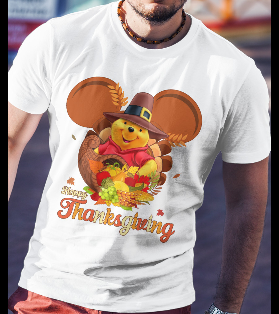 Happy Thanksgiving Pooh Cornucopia T-Shirt