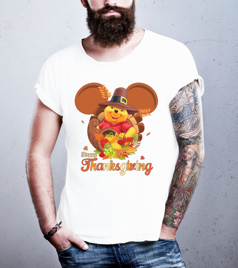 Happy Thanksgiving Pooh Cornucopia T-Shirt
