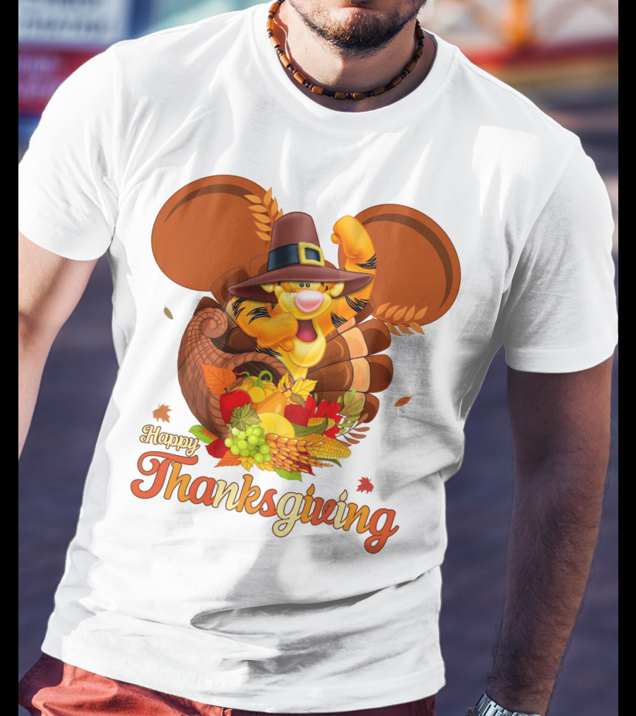 Happy Thanksgiving Tigger Cornucopia Celebration T-Shirt