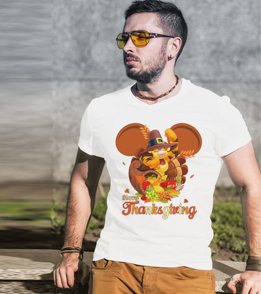 Happy Thanksgiving Tigger Cornucopia Celebration T-Shirt