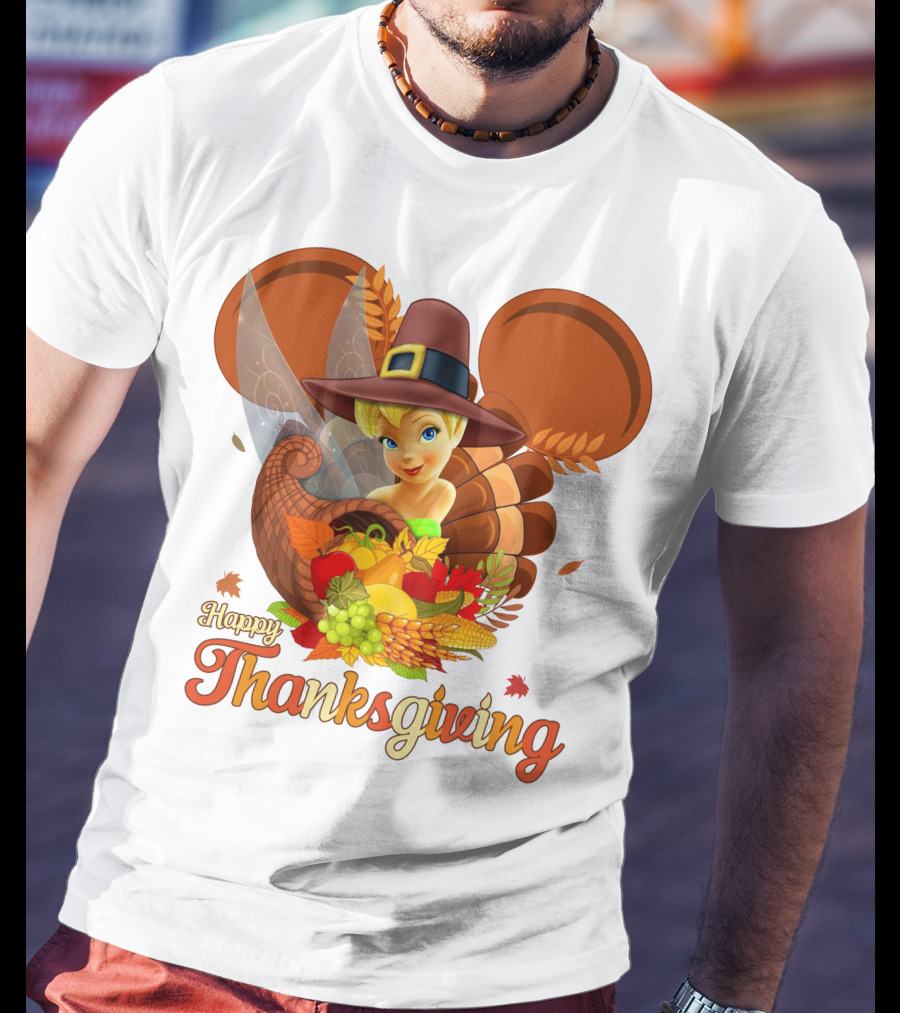 Happy Thanksgiving Tinker Bell Cornucopia Hat T-Shirt