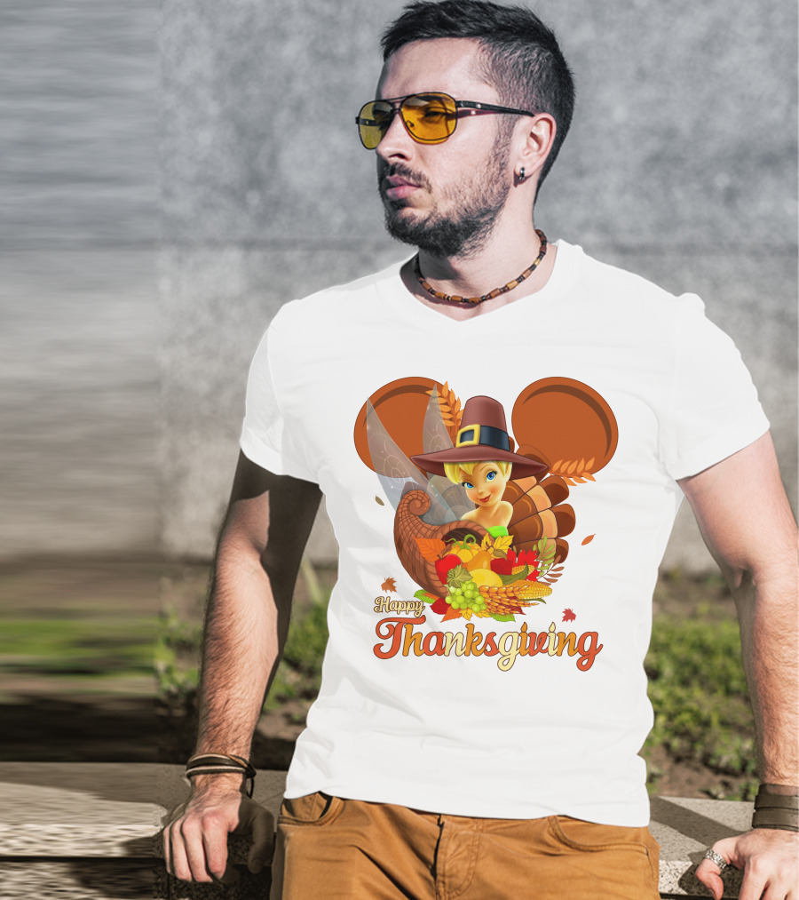 Happy Thanksgiving Tinker Bell Cornucopia Hat T-Shirt