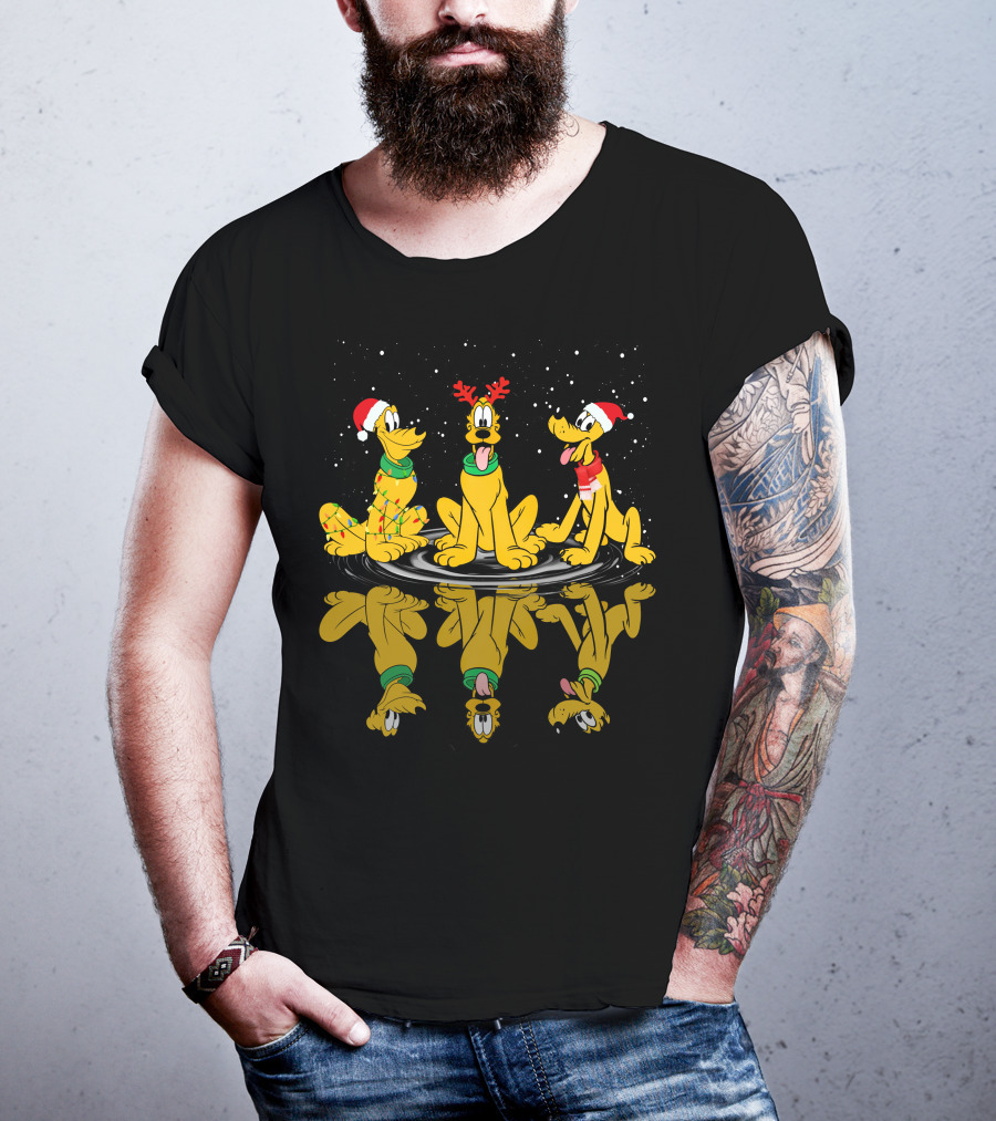Pluto Christmas Reflections With Santa Hats And Antlers T-Shirt