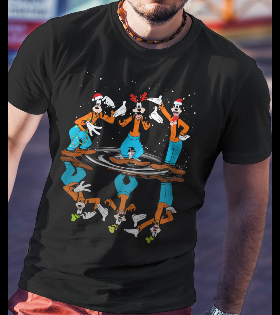 Goofy Holiday Reflections With Santa Hats And Antlers T-Shirt