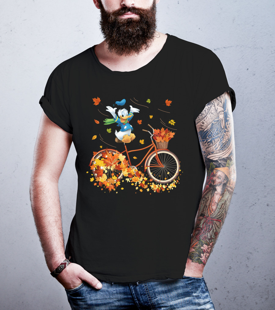 Donald Duck Autumn Bicycle Adventure With Falling Leaves T-Shirt