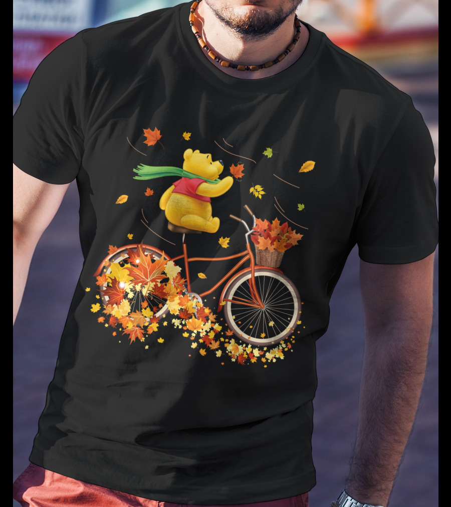 Winnie The Pooh Autumn Leaves Bicycle Ride T-Shirt