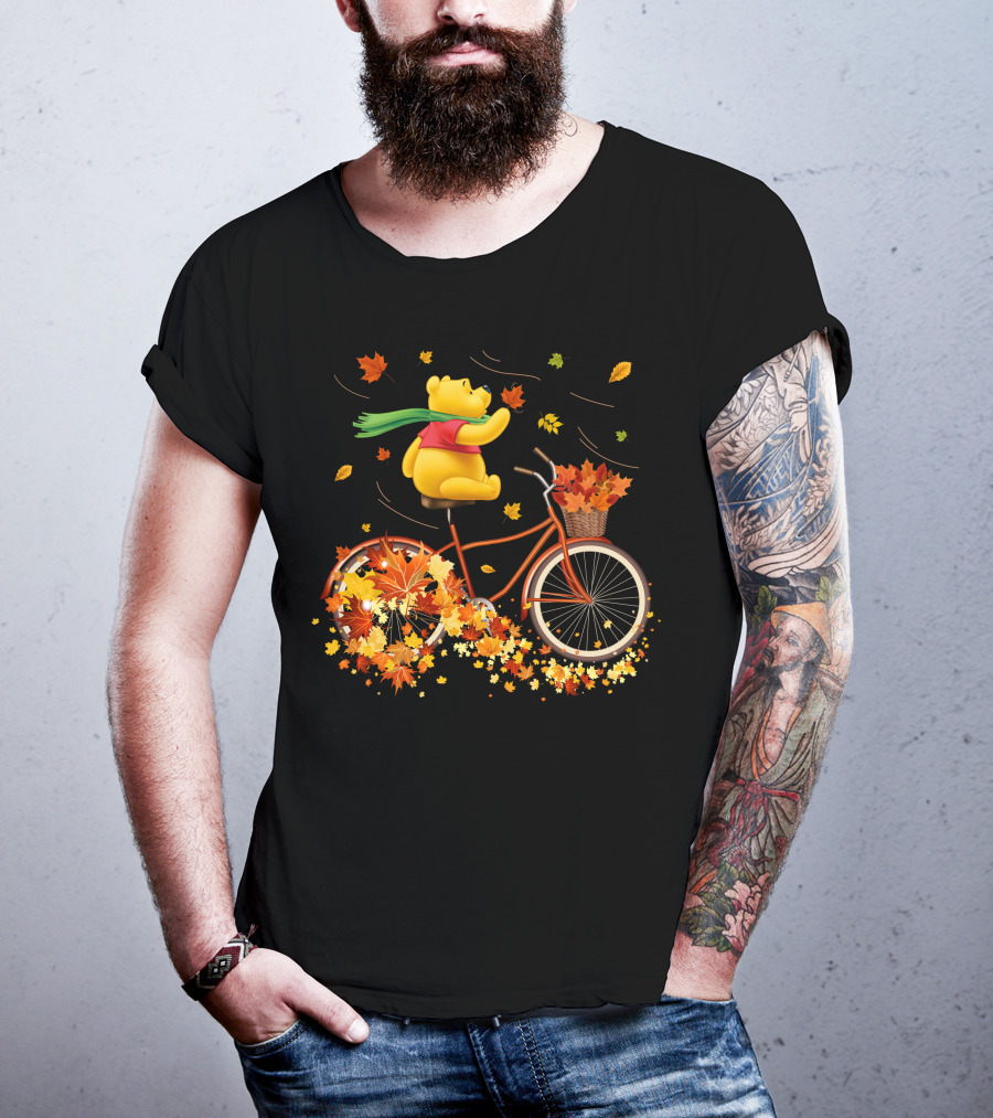 Winnie The Pooh Autumn Leaves Bicycle Ride T-Shirt