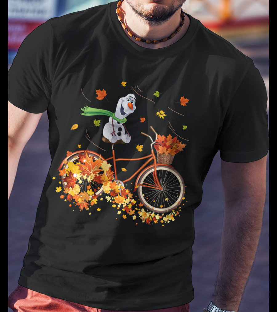 Olaf Riding A Bicycle With Autumn Leaves T-Shirt
