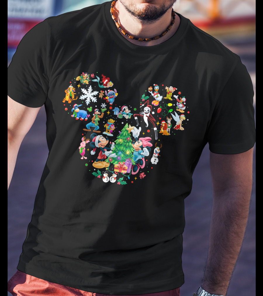 Mickey And Minnie Christmas Disney Characters Holiday Celebration T-Shirt