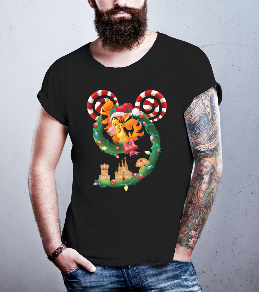 Tigger Disney Christmas Wreath Mickey Ears Holiday Castle Gingerbread Cookies T-Shirt
