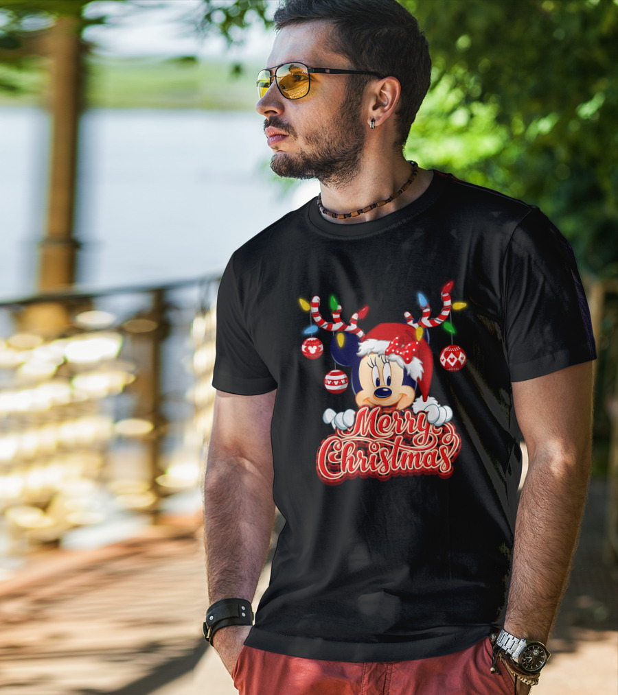 Minnie Mouse Merry Christmas Holiday Lights And Ornaments T-Shirt