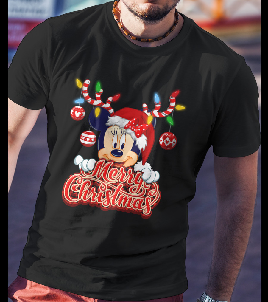 Minnie Mouse Merry Christmas Holiday Lights And Ornaments T-Shirt