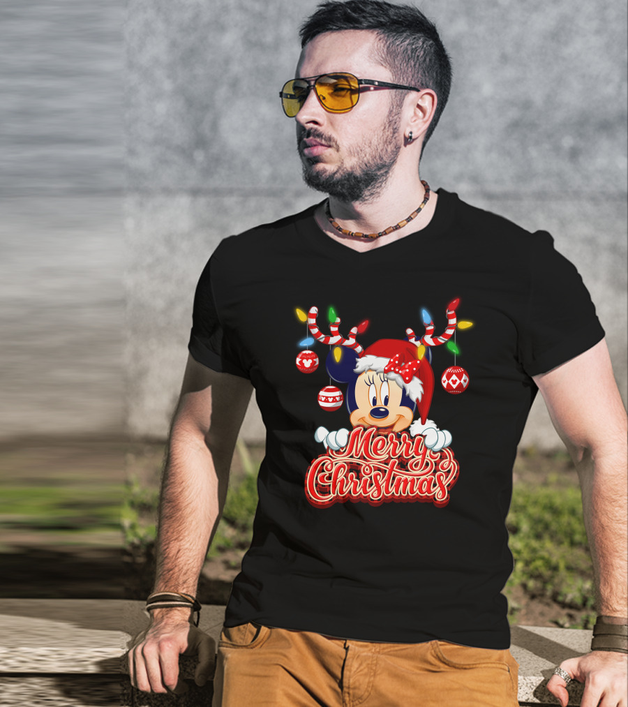 Minnie Mouse Merry Christmas Holiday Lights And Ornaments T-Shirt