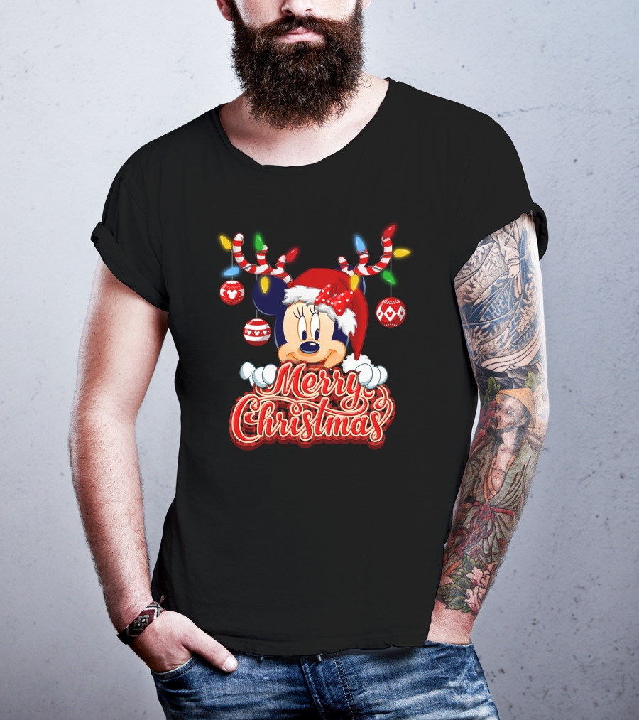 Minnie Mouse Merry Christmas Holiday Lights And Ornaments T-Shirt